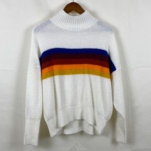 Express Retro 90s Rainbow Strip Sweater Top White Mock Tunnel Neck Color-Block M